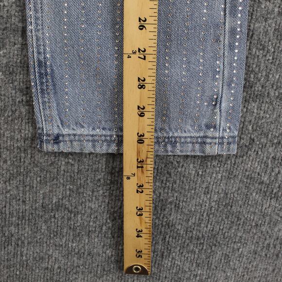 Maniere De Voir Jeans 4 Rhinestone High Rise Straight Leg Blue Denim Sexy - Picture 13 of 16